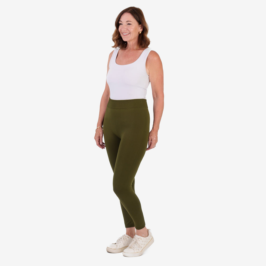Emelia Pack of 2 Womens High Waisted Fleece Lined Thermal Leggings (Size M) - Khaki & Black_8512271_2