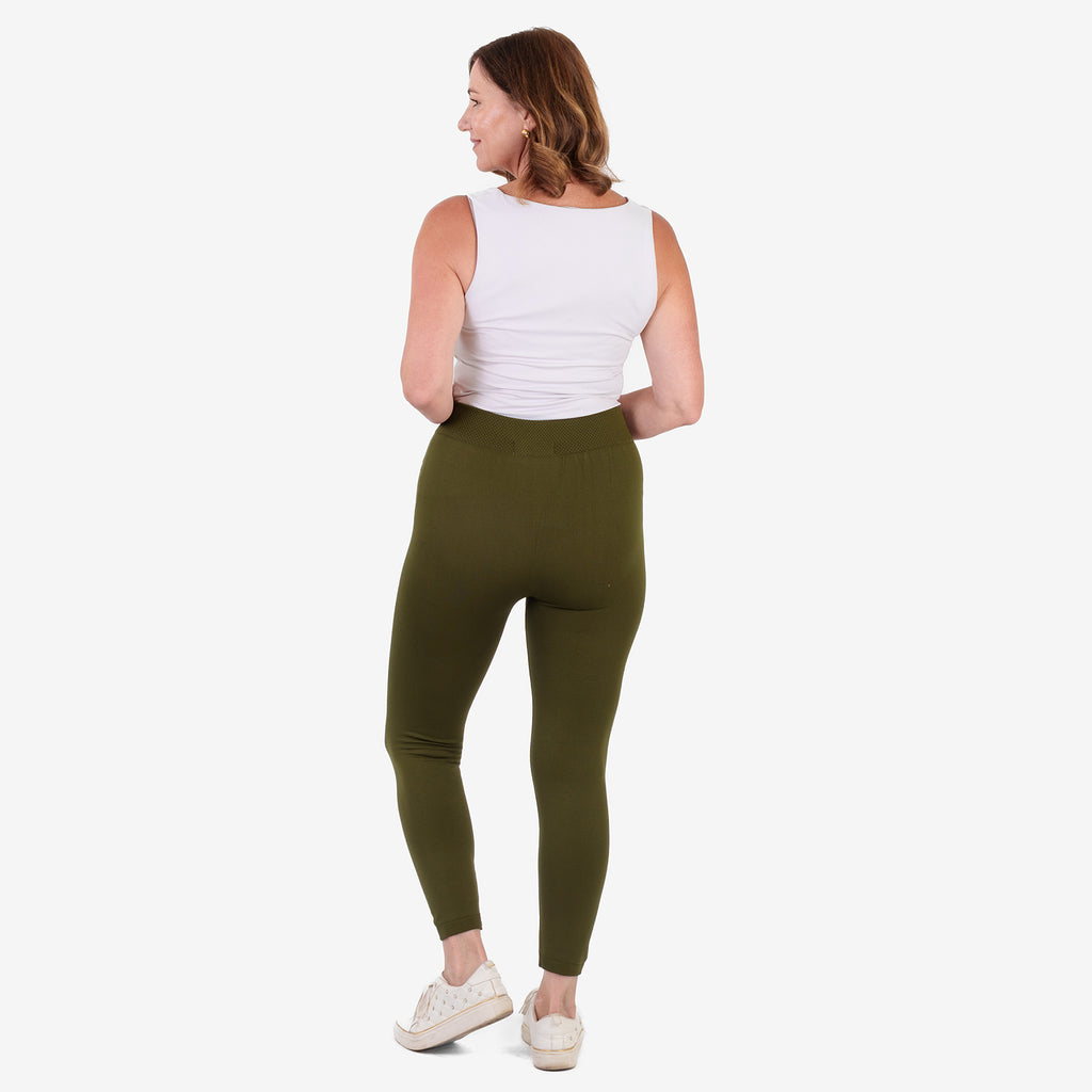 Emelia Pack of 2 Womens High Waisted Fleece Lined Thermal Leggings (Size M) - Khaki & Black_8512271_3