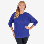 & Maisi Womens Plisse Batwing Sleeve Top (Size L) - Navy_8512413