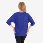 & Maisi Womens Plisse Batwing Sleeve Top (Size L) - Navy_8512413_3
