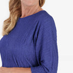 & Maisi Womens Plisse Batwing Sleeve Top (Size L) - Navy_8512413_4