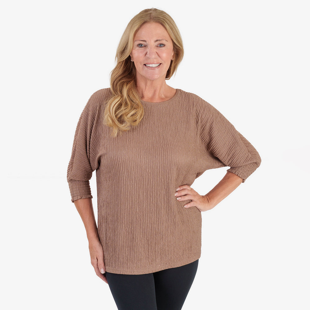 & Maisi Womens Plisse Batwing Sleeve Top (Size L) - Walunt_8512421