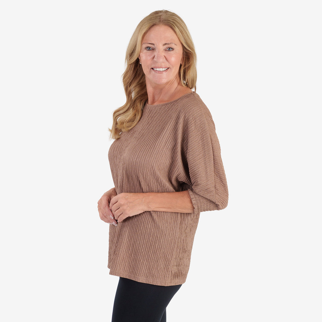 & Maisi Womens Plisse Batwing Sleeve Top (Size L) - Walunt_8512421_2