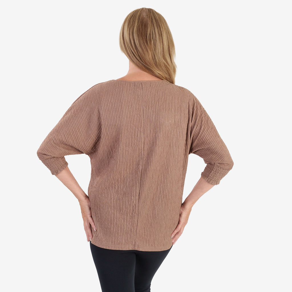 & Maisi Womens Plisse Batwing Sleeve Top (Size L) - Walunt_8512421_3