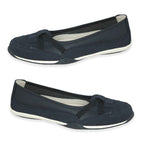 Down To Earth Ladies Action Leather Ballerina Shoes With Criss-Cross Elasticated Vamp Straps (Size - 5) - Navy_8513053