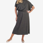 & Maisi Brushed Long Skirt (Size L) - Dark Grey_8513729