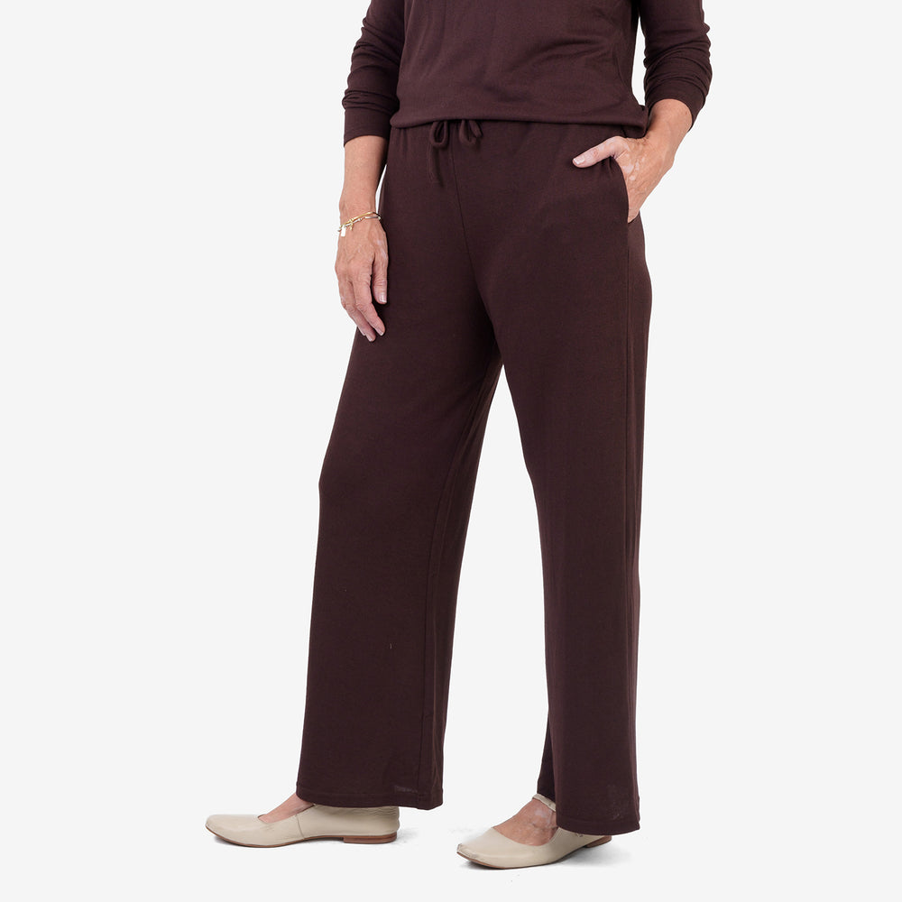 & Maisi Brushed Marl Wide-Leg Trousers With Drawstring Waist (Size L, 16-18) - Chocolate_8515505