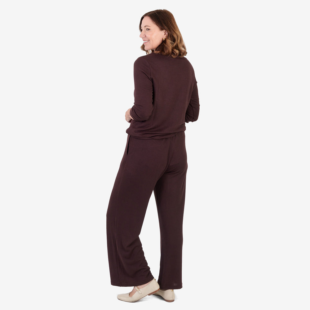 & Maisi Brushed Marl Wide-Leg Trousers With Drawstring Waist (Size L, 16-18) - Chocolate_8515505_3