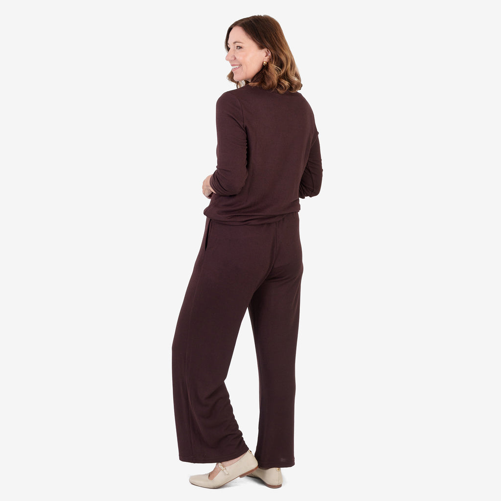 & Maisi Brushed Marl Wide-Leg Trousers With Drawstring Waist (Size L, 16-18) - Chocolate_8515505_3