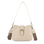 100% Genuine Leather Textured Casual Sling Bag with Adjustable Strap - Cream_8516626
