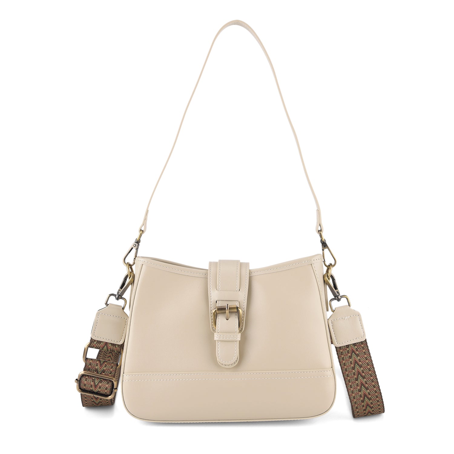 100% Genuine Leather Textured Casual Sling Bag with Adjustable Strap - Cream_8516626