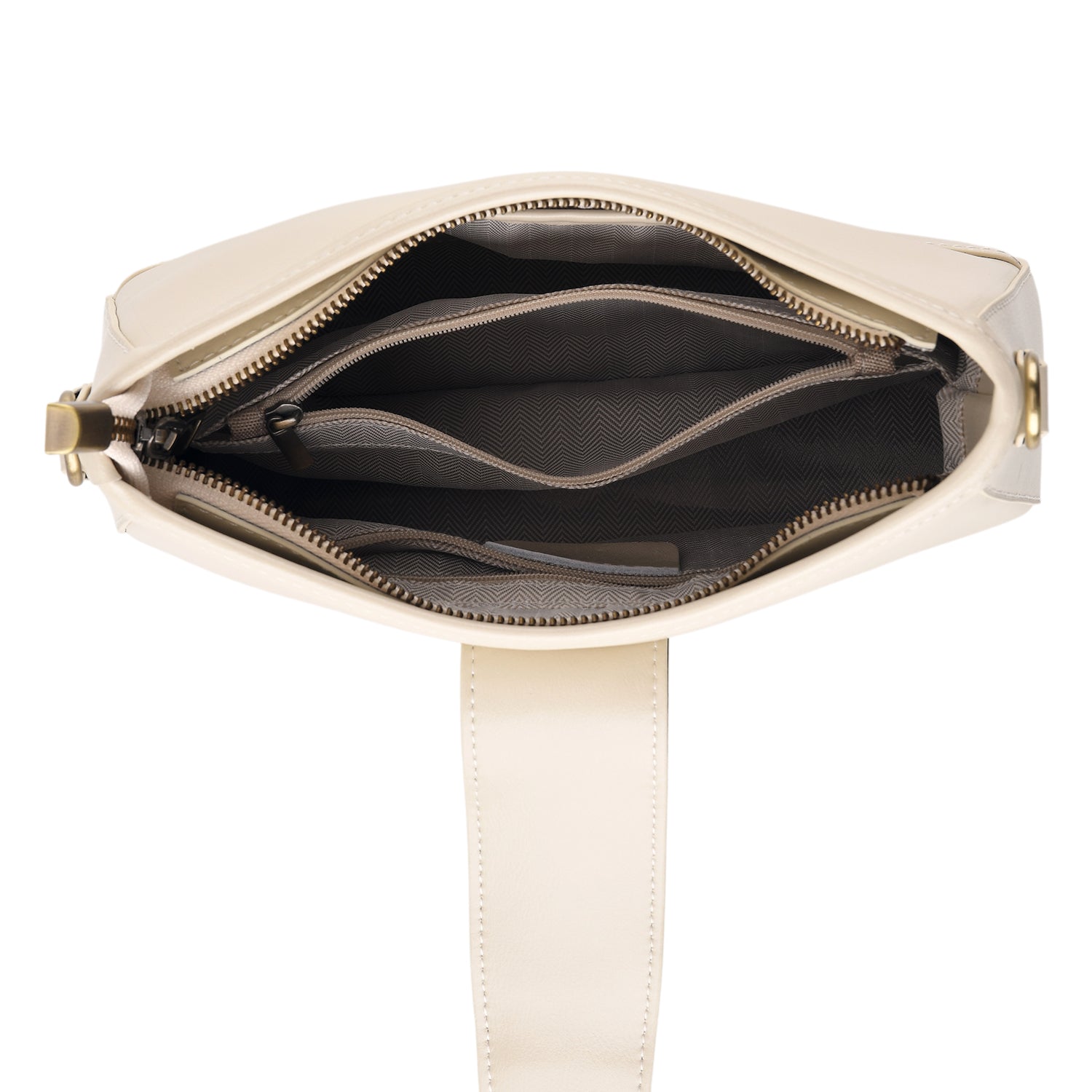 100% Genuine Leather Textured Casual Sling Bag with Adjustable Strap - Cream_8516626_5