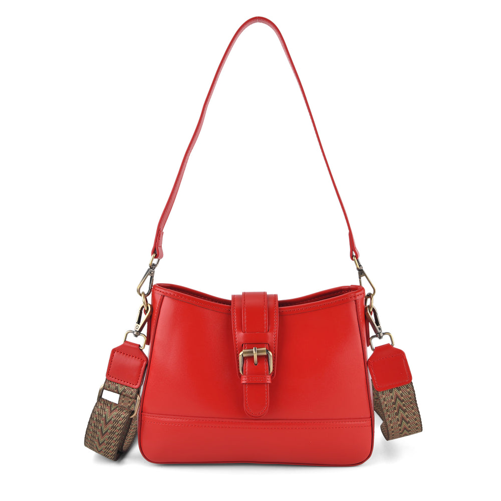 100% Genuine Leather Textured Casual Sling Bag with Adjustable Strap - Red_8516629