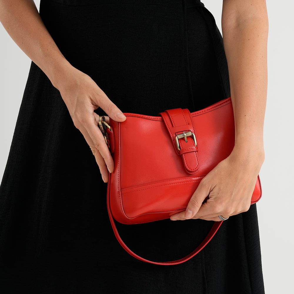 100% Genuine Leather Textured Casual Sling Bag with Adjustable Strap - Red_8516629_3