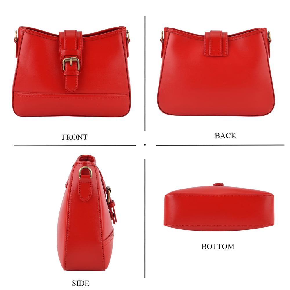 100% Genuine Leather Textured Casual Sling Bag with Adjustable Strap - Red_8516629_4