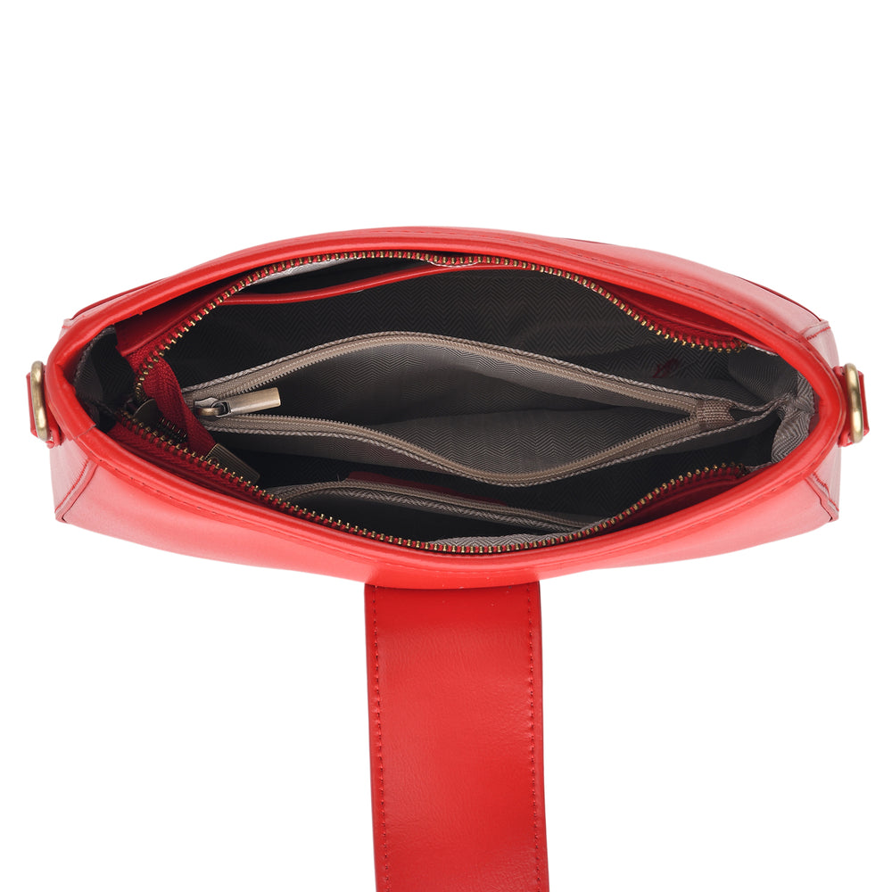 100% Genuine Leather Textured Casual Sling Bag with Adjustable Strap - Red_8516629_5