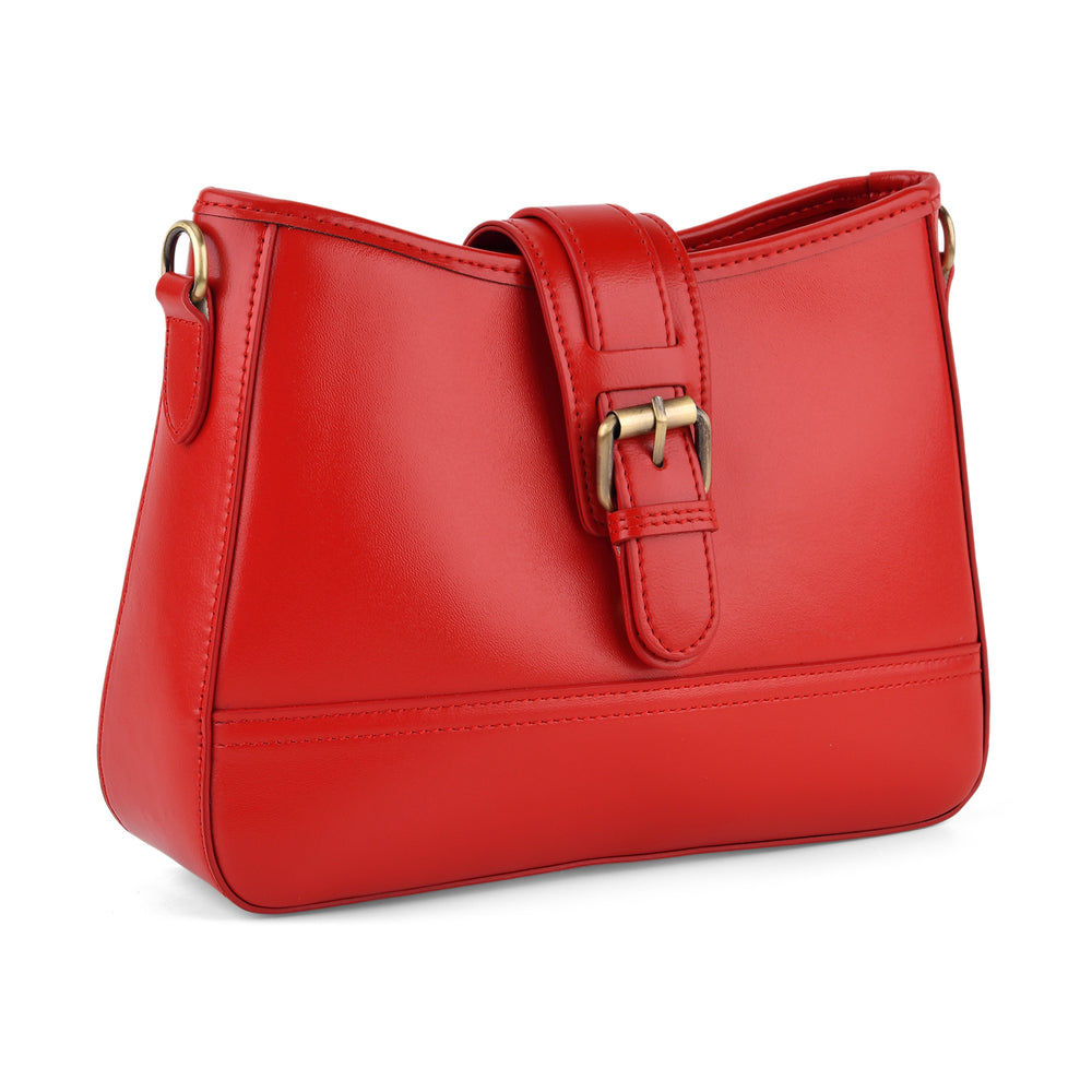 100% Genuine Leather Textured Casual Sling Bag with Adjustable Strap - Red_8516629_6