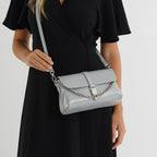 Genuine Leather Flap Over Crossbody Bag with 2 Interchangeable Straps - Grey_8516643_2