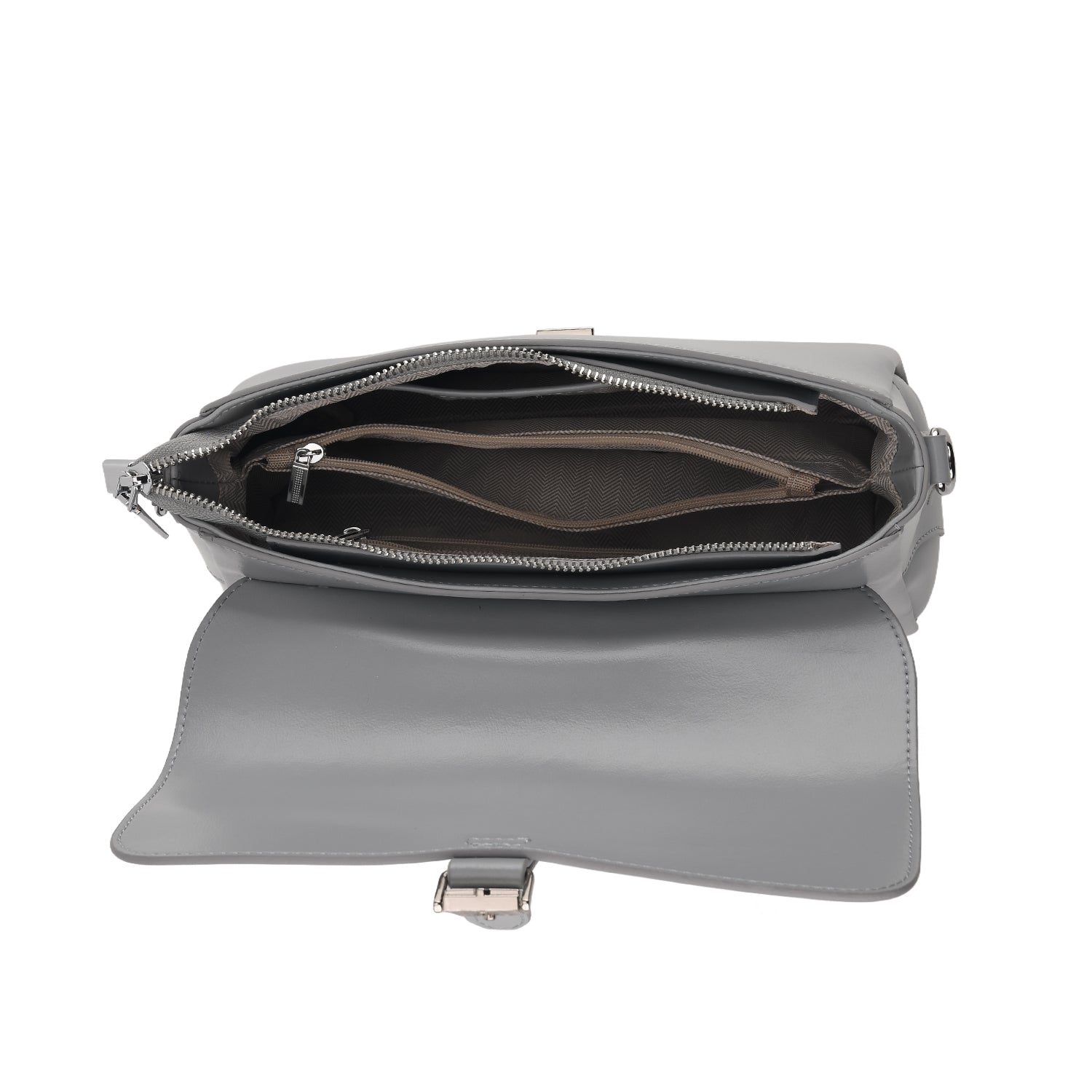Genuine Leather Flap Over Crossbody Bag with 2 Interchangeable Straps - Grey_8516643_6