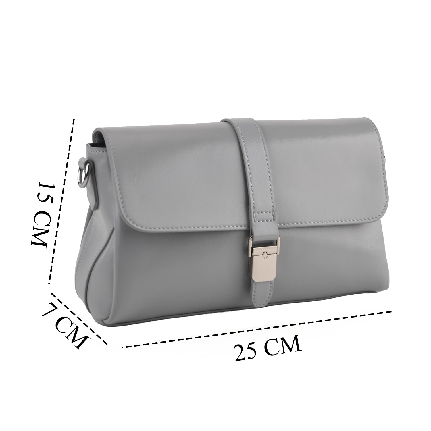 Genuine Leather Flap Over Crossbody Bag with 2 Interchangeable Straps - Grey_8516643_7