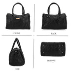 Styled by Genuine Patchwork Leather Top-Handle Satchel Handbag with Shoulder Strap - Black_8516802_3