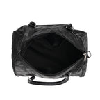 Styled by Genuine Patchwork Leather Top-Handle Satchel Handbag with Shoulder Strap - Black_8516802_4