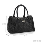 Styled by Genuine Patchwork Leather Top-Handle Satchel Handbag with Shoulder Strap - Black_8516802_6
