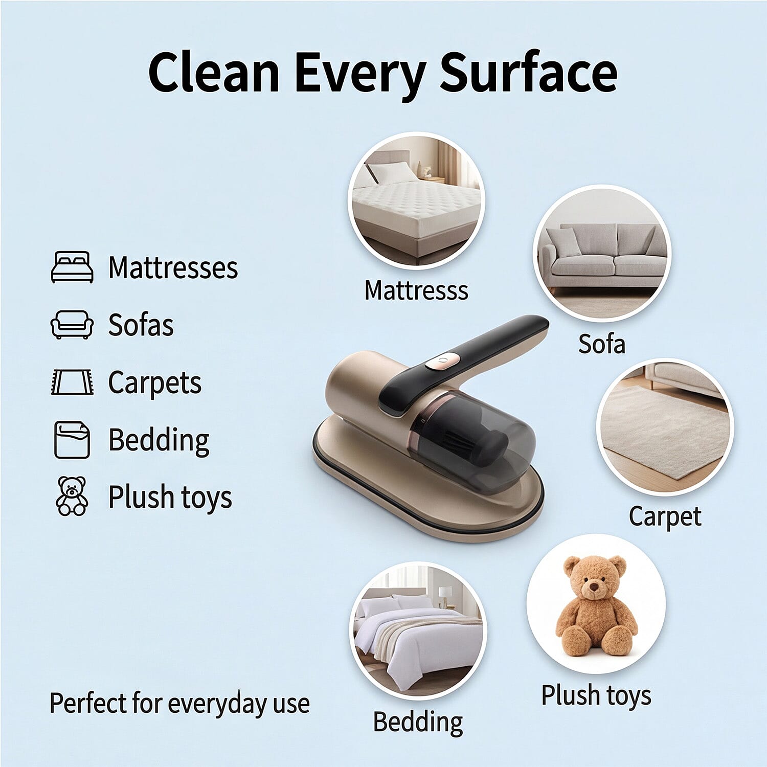 UV Protected Hand Held Bed Vacuum Cleaner -  Gold