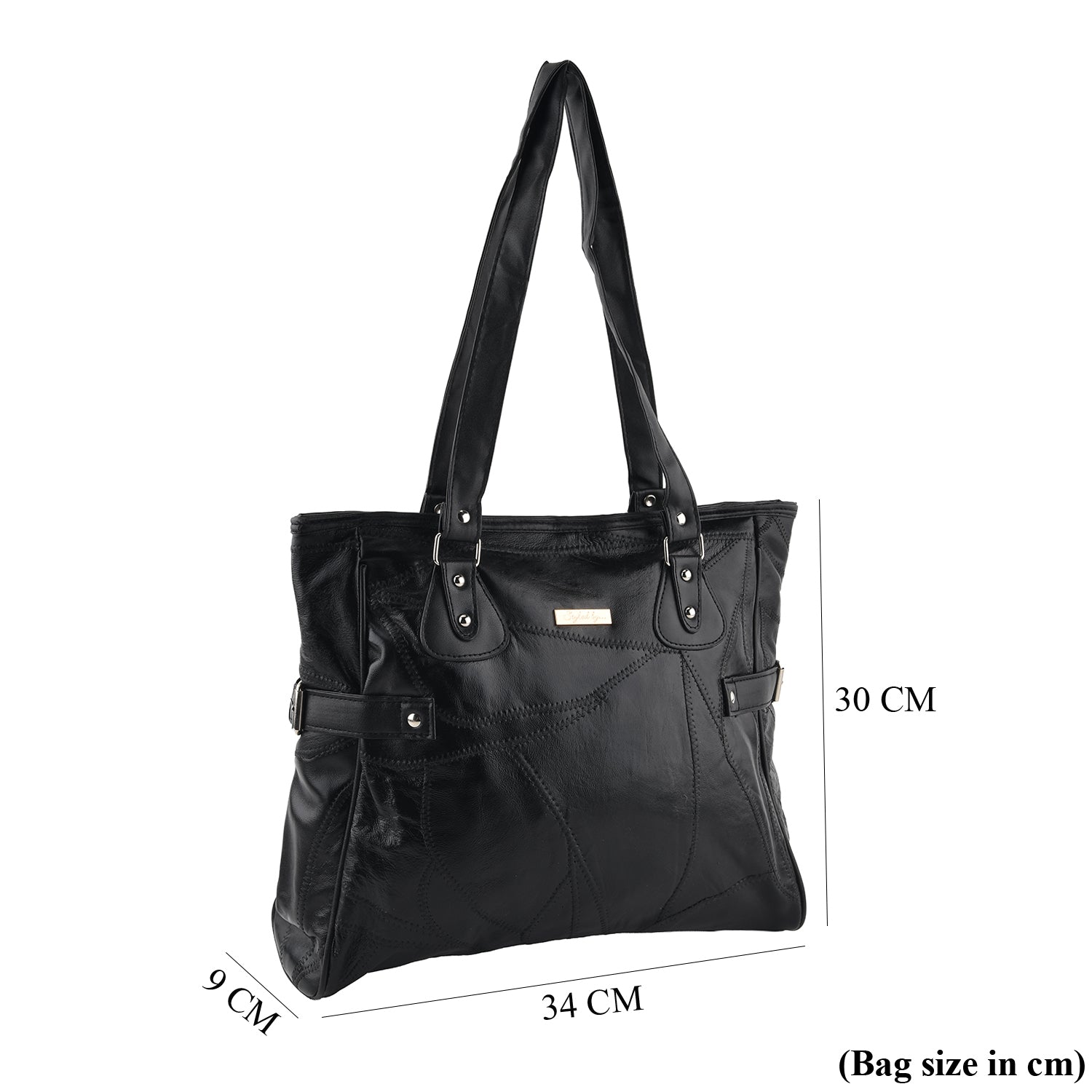 Styled by Genuine Leather Patchwork Tote Bag - Black_8517799