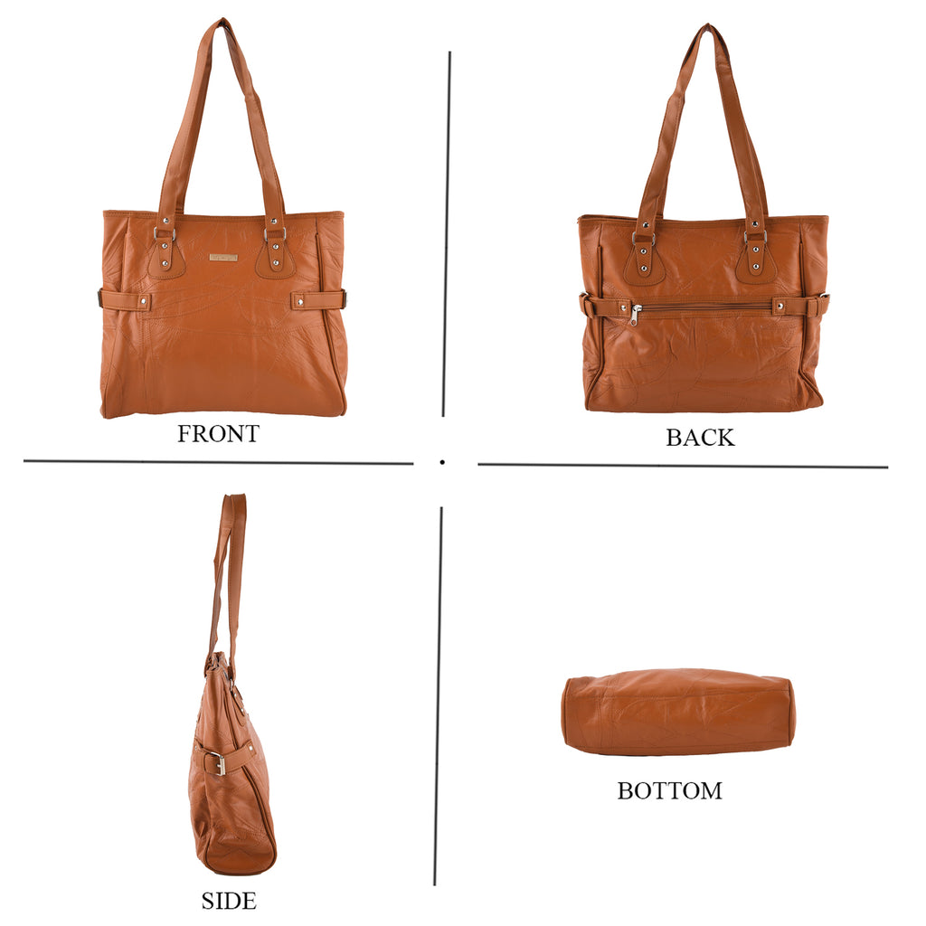 Styled by Genuine Leather Patchwork Tote Bag - Tan_8517800