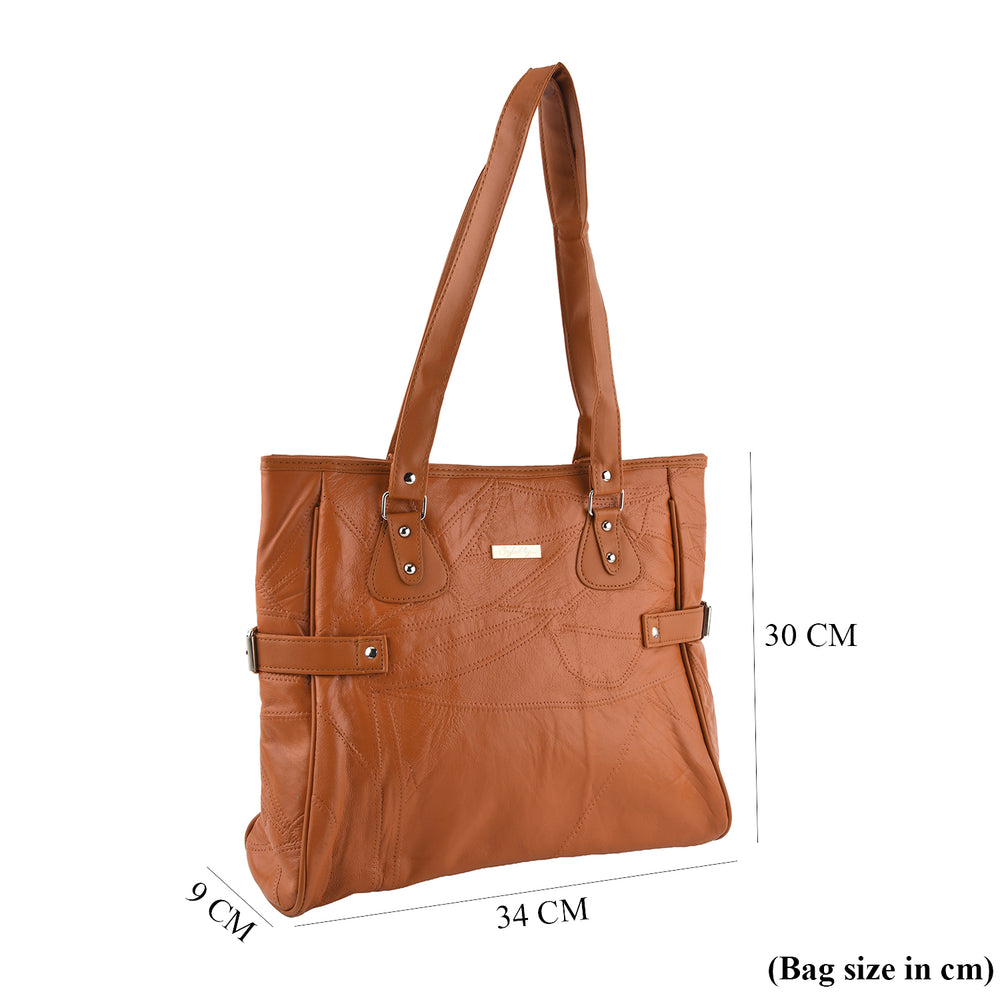 Styled by Genuine Leather Patchwork Tote Bag - Tan_8517800
