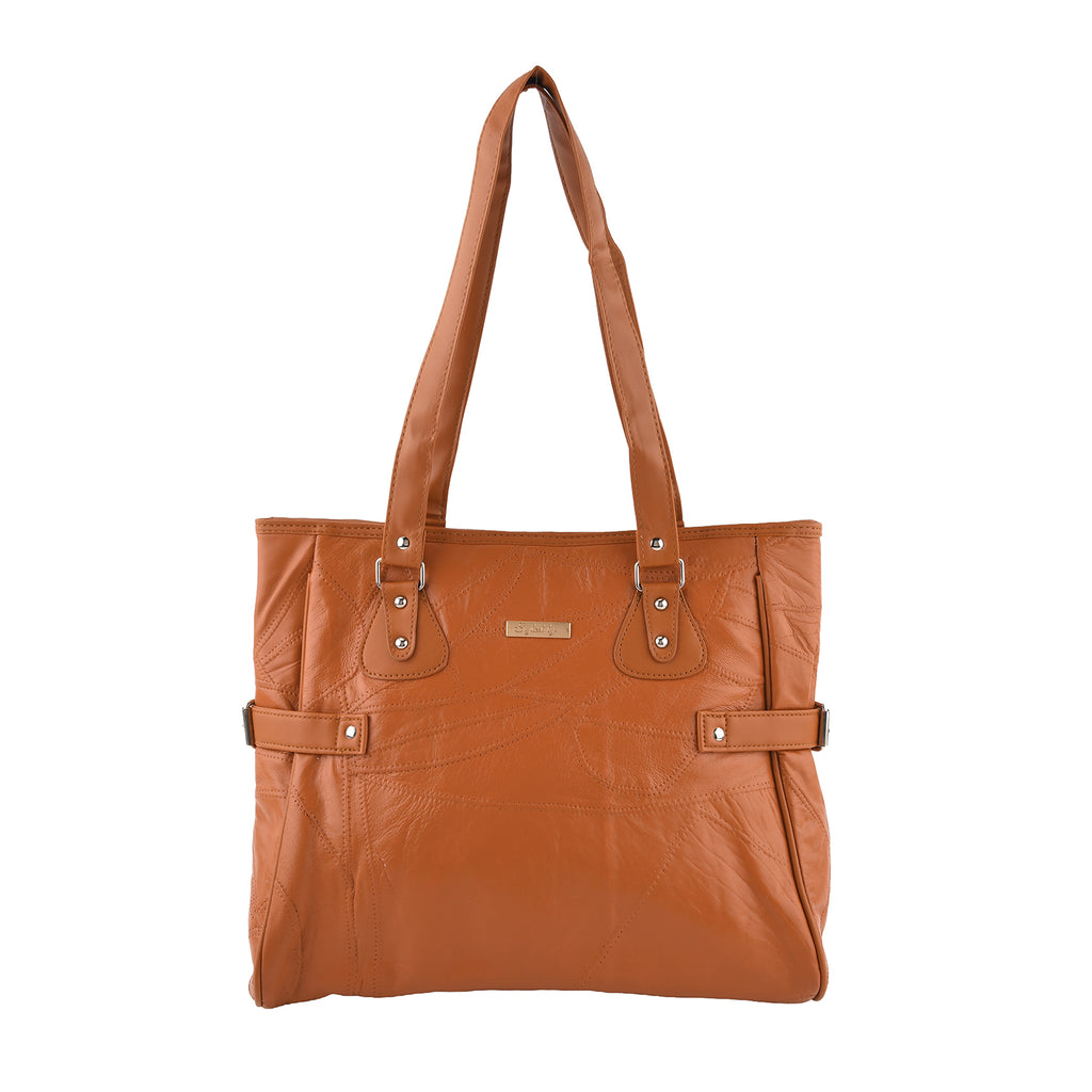 Styled by Genuine Leather Patchwork Tote Bag - Tan_8517800