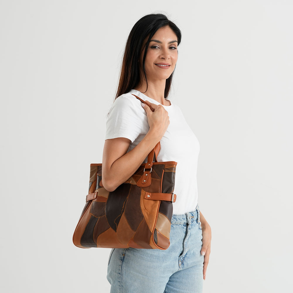 Styled by Genuine Leather Patchwork Tote Bag - Multi Colour_8517802