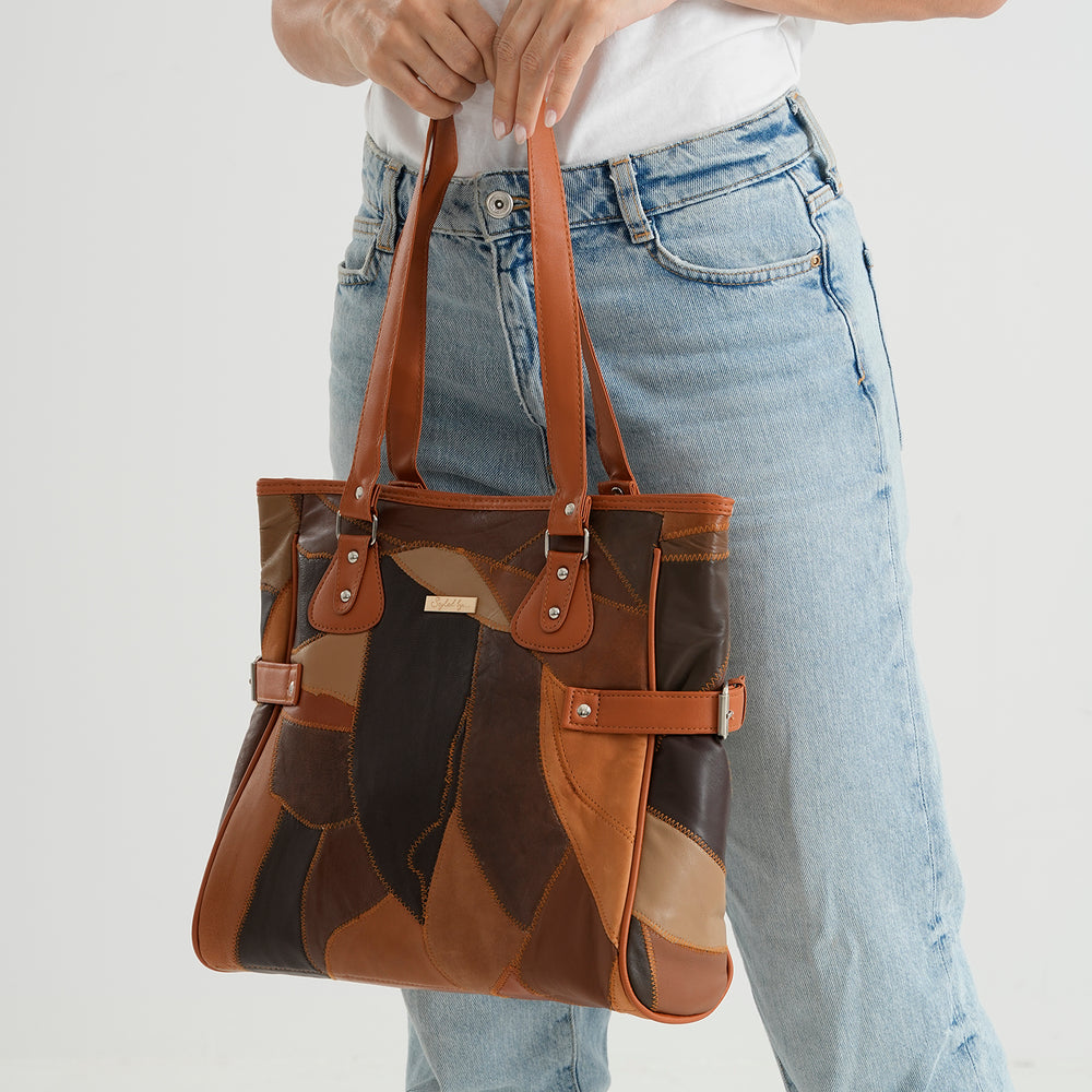 Styled by Genuine Leather Patchwork Tote Bag - Multi Colour_8517802
