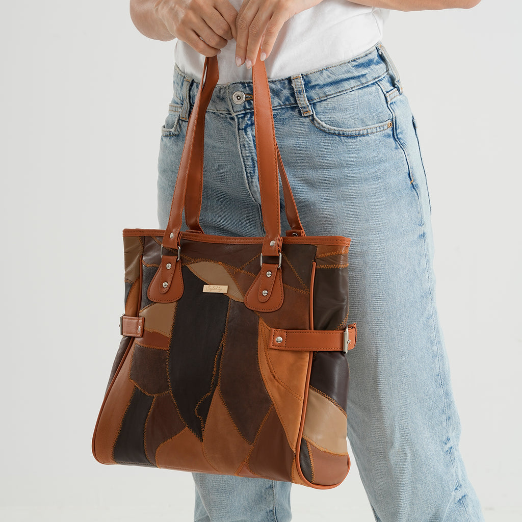 Styled by Genuine Leather Patchwork Tote Bag - Multi Colour_8517802