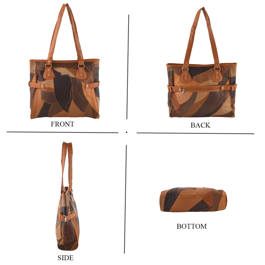 Styled by Genuine Leather Patchwork Tote Bag - Multi Colour_8517802