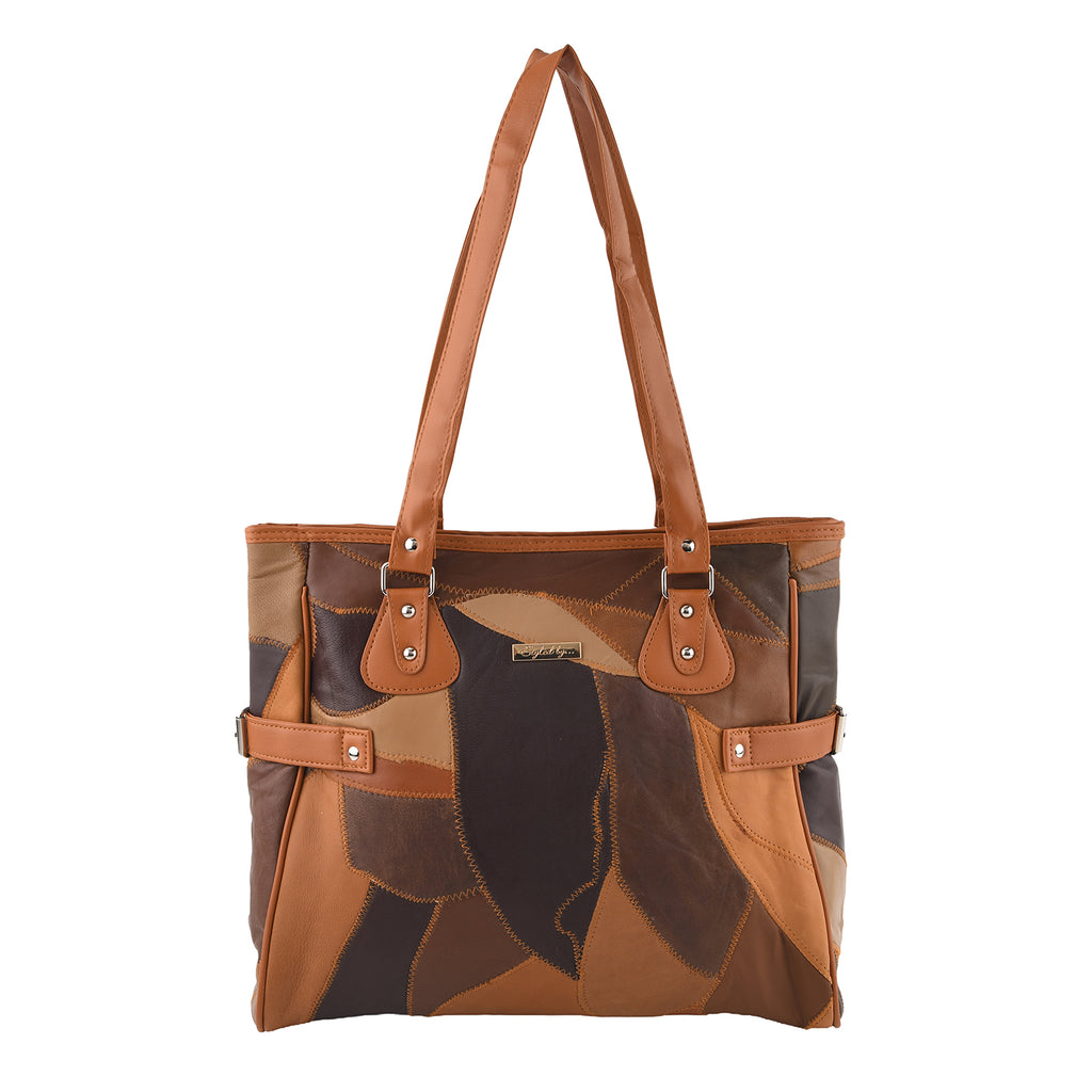 Styled by Genuine Leather Patchwork Tote Bag - Multi Colour_8517802