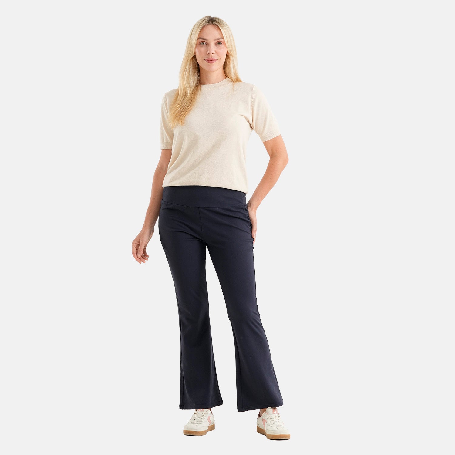 & Maisi Bootcut High-waist Supersoft Brushed Trousers (Size L, Fit 16 To 18) - Navy Blue_8518604
