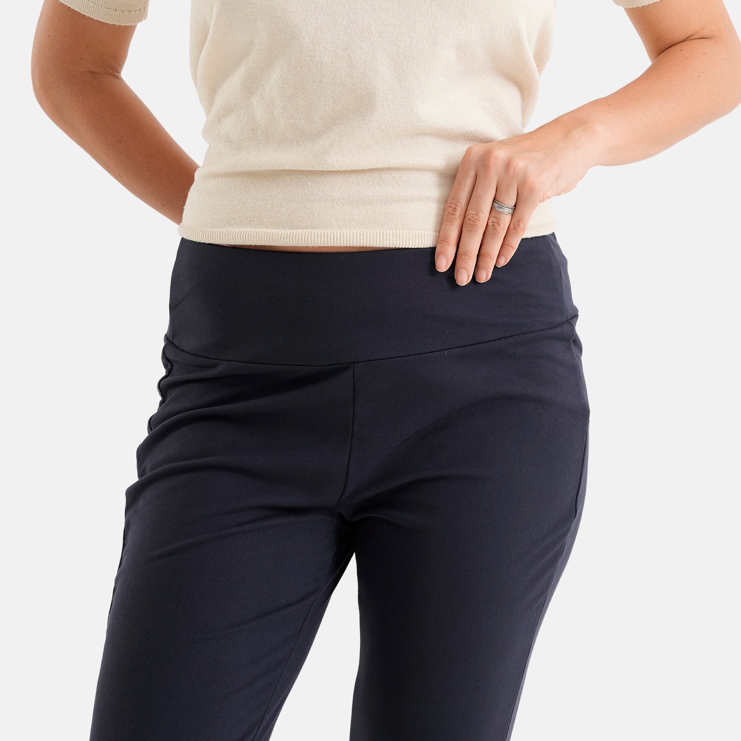 & Maisi Bootcut High-waist Supersoft Brushed Trousers (Size L, Fit 16 To 18) - Navy Blue_8518604_5