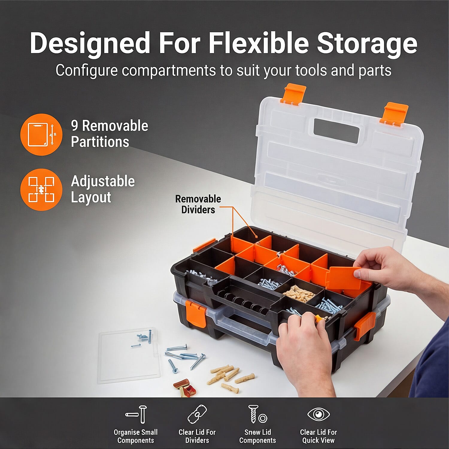 2Pc 17 Compartment Stackable Organiser with Detachable Dividers 335 x 260mm