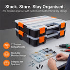2Pc 17 Compartment Stackable Organiser with Detachable Dividers 335 x 260mm