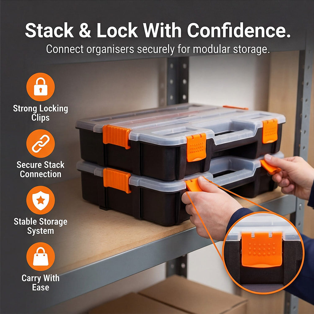 2Pc 17 Compartment Stackable Organiser with Detachable Dividers 335 x 260mm