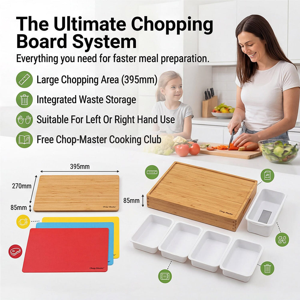 Chop Master Complete Chopping Board System with Chopping Mats - Trays
