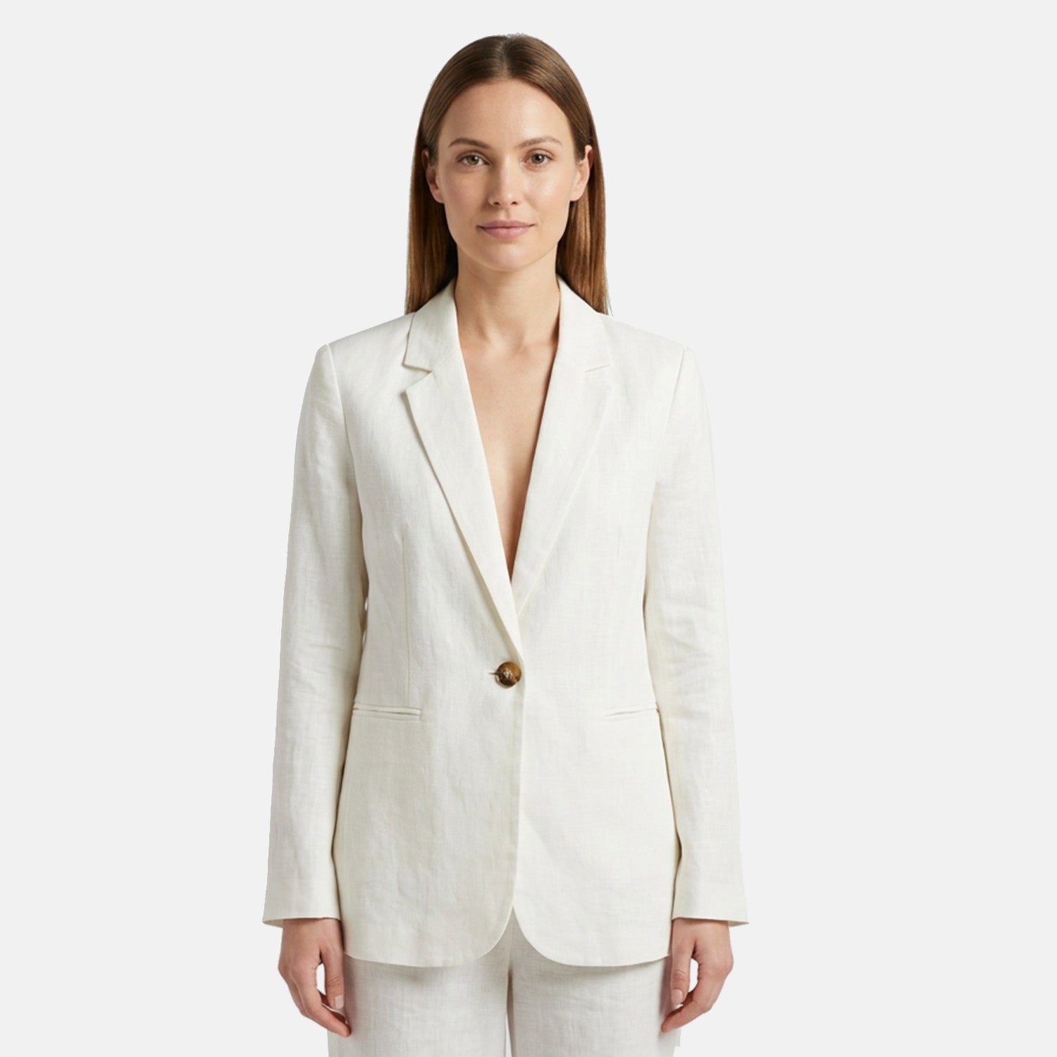 Charlotte West Linen Tailored Single Button Blazer With 2 Front Pockets (Size 20) - White_8523353