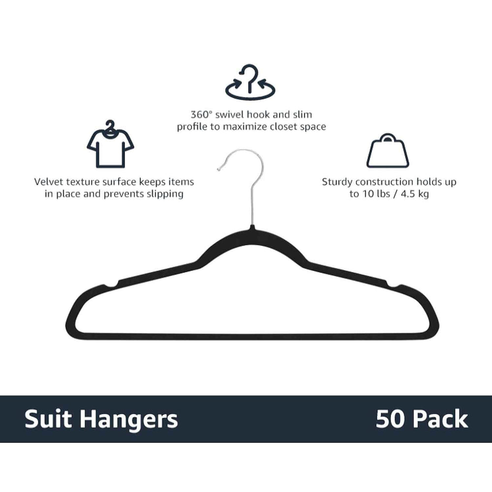 Pack of 50 Velvet Hangers - Black