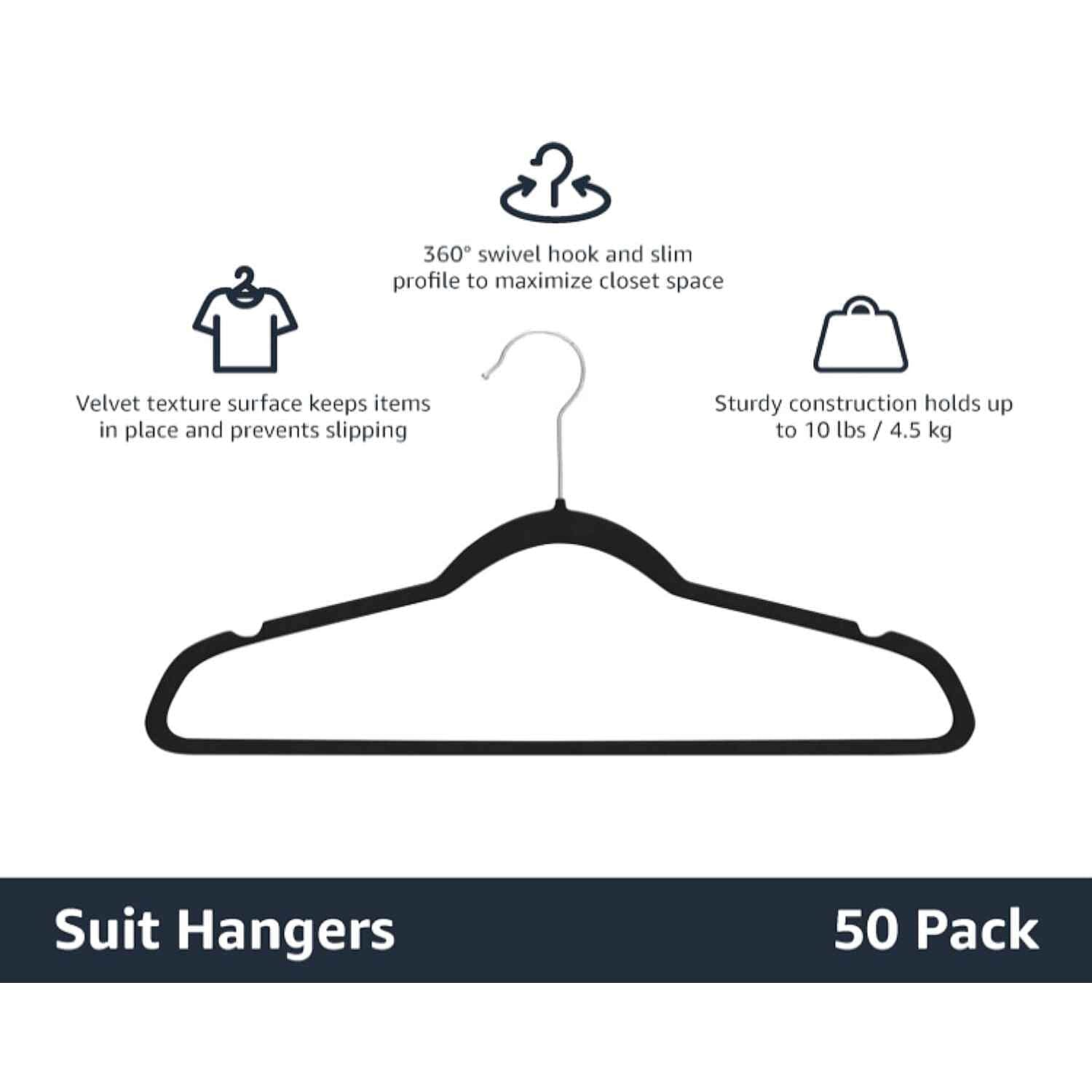 Pack of 50 Velvet Hangers - Black