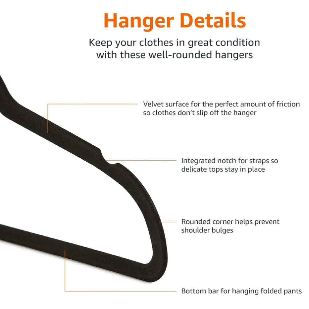 Pack of 50 Velvet Hangers - Black