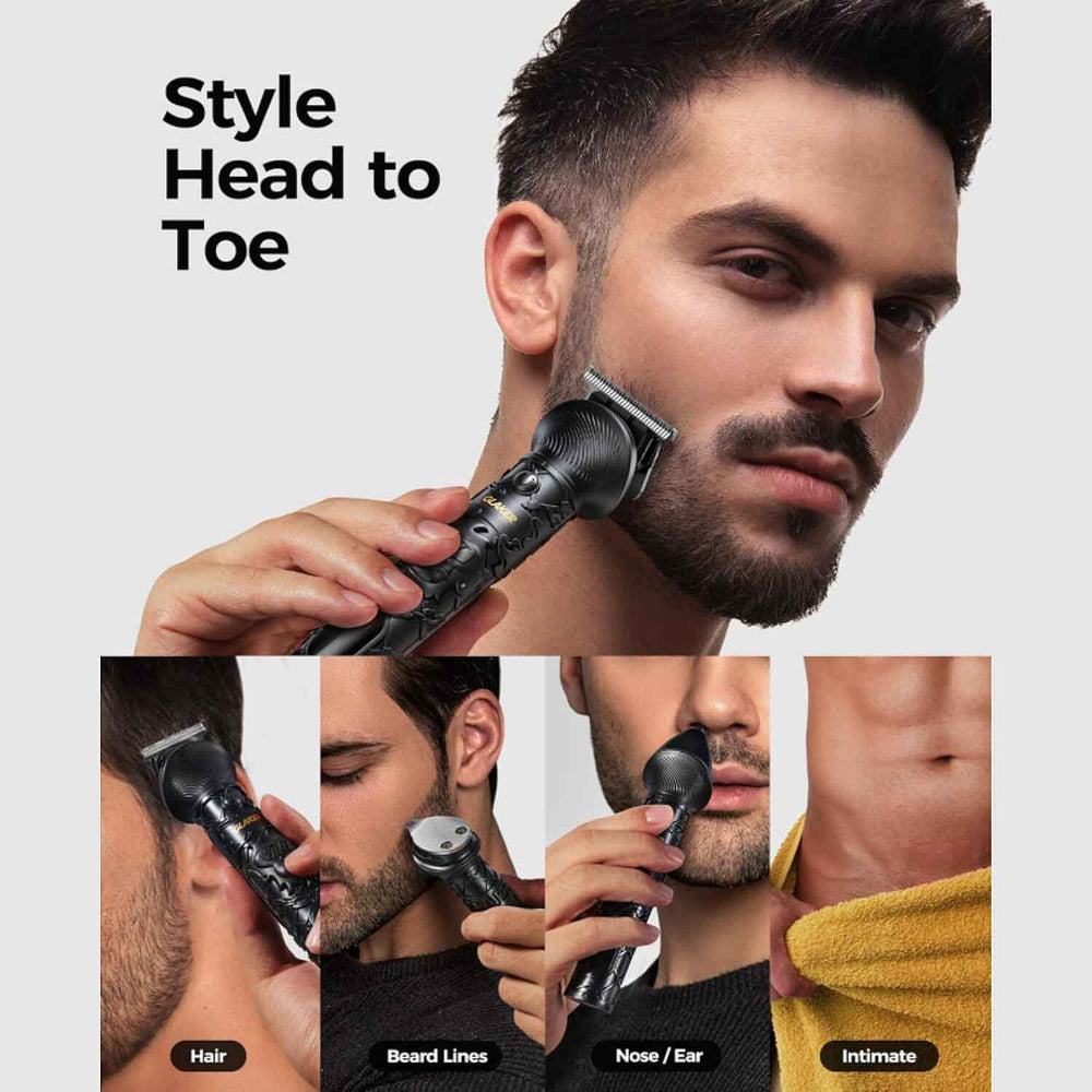 GLAKER  6-in-1 Cordless Trimmer with 17 Attachments for Beard, Face, Hair and Body - Black