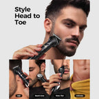 GLAKER  6-in-1 Cordless Trimmer with 17 Attachments for Beard, Face, Hair and Body - Black