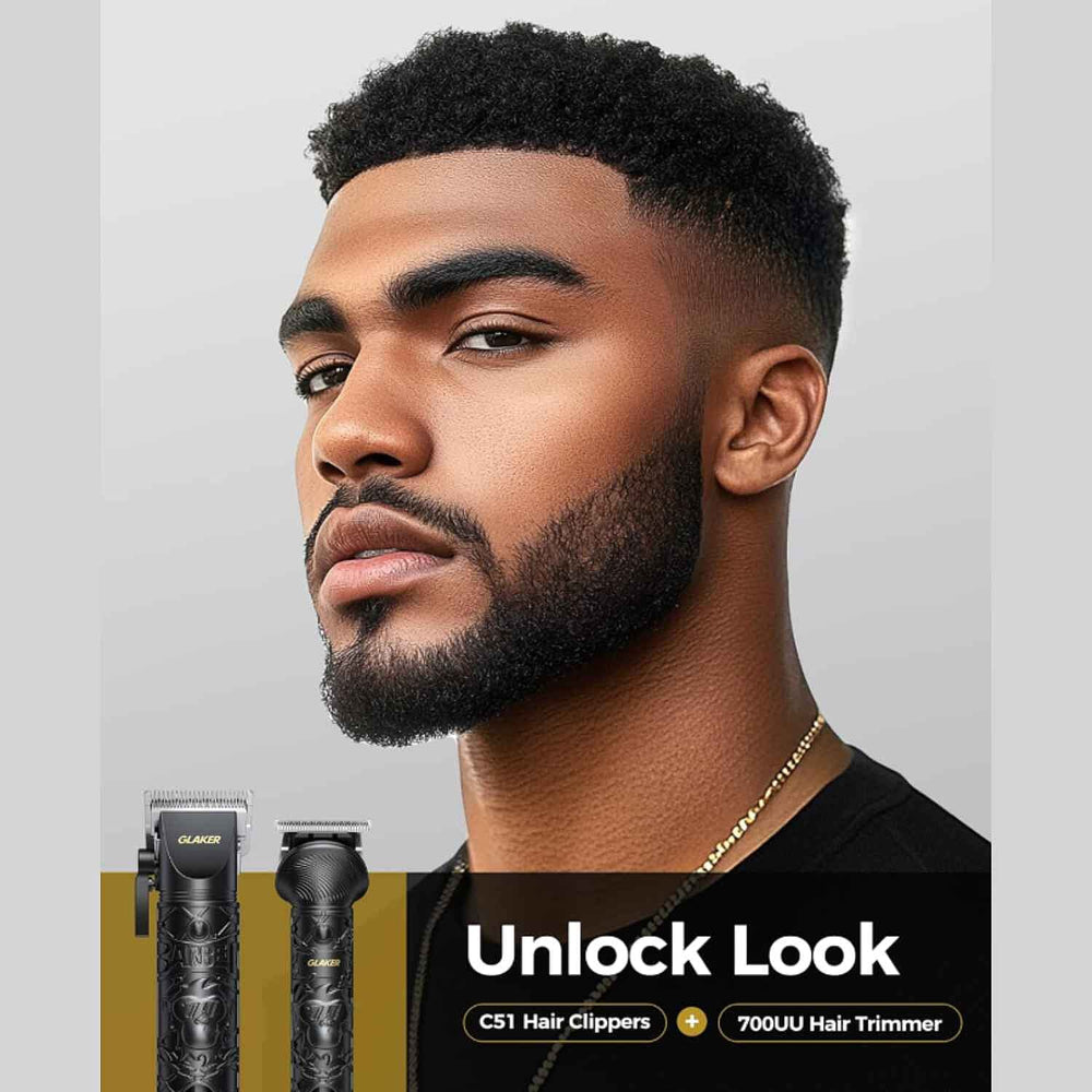GLAKER  6-in-1 Cordless Trimmer with 17 Attachments for Beard, Face, Hair and Body - Black